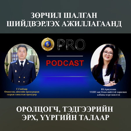 ЗӨРЧИЛ ШАЛГАН ШИЙДВЭРЛЭХ АЖИЛЛАГААНЫ ОРОЛЦОГЧ, ТЭДГЭЭРИЙН ЭРХ, ҮҮРГИЙН ТАЛААР